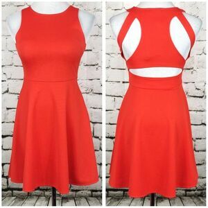 MOTEL ROCKS Fit & Flare Cutout "Kale" Stretch Dress Vivid Orange Small NEW